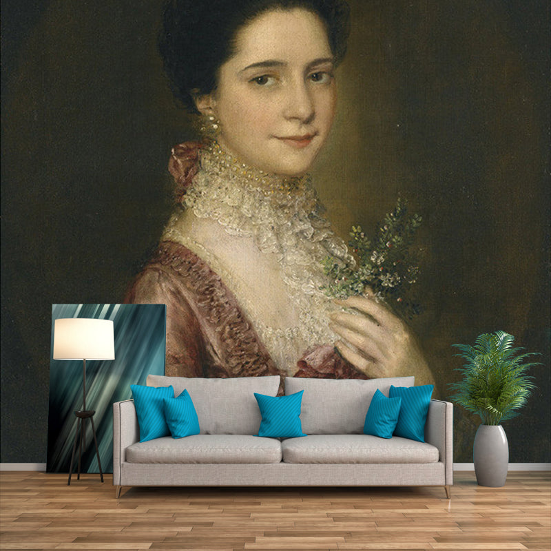 Woman in Costume Portrait Murals Victorian Period Smooth Wall Art in Grey-Purple Clearhalo 'Wall Decor' 'Wall Mural' 1150735