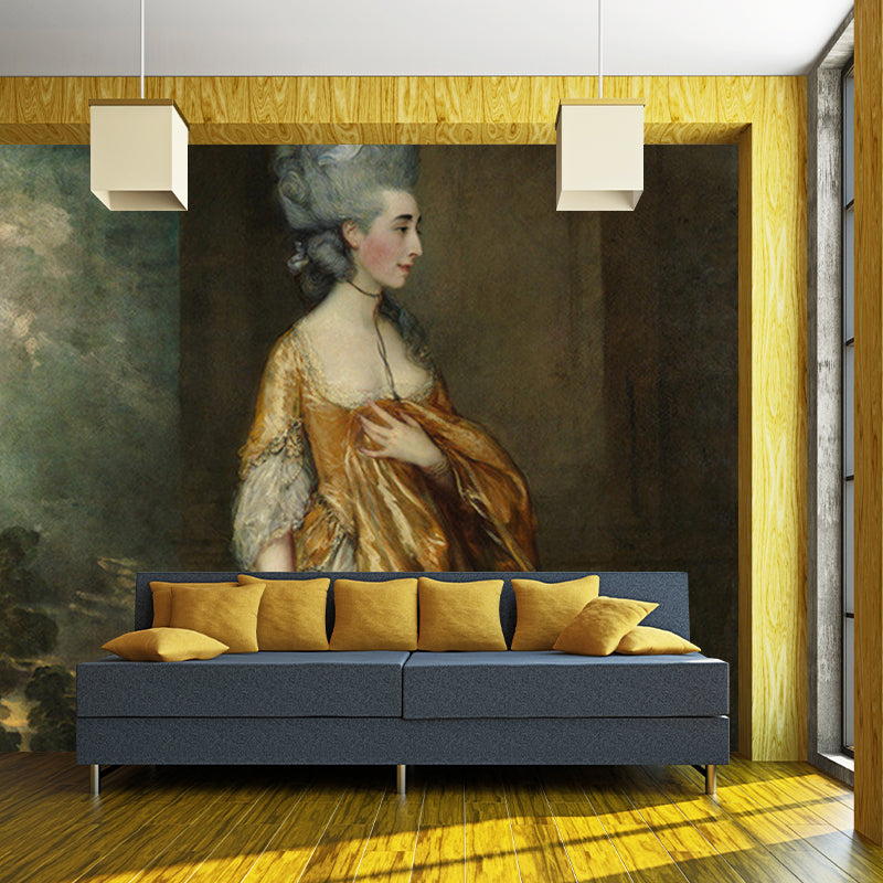 Yellow-Brown Grace Elliott Mural Portrait Antique Stain-Proof Wall Covering for Accent Wall Yellow-Brown Clearhalo 'Wall Decor' 'Wall Mural' 1150738