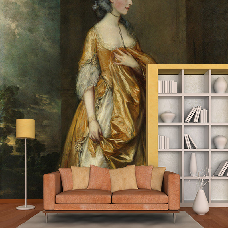 Yellow-Brown Grace Elliott Mural Portrait Antique Stain-Proof Wall Covering for Accent Wall Clearhalo 'Wall Decor' 'Wall Mural' 1150740