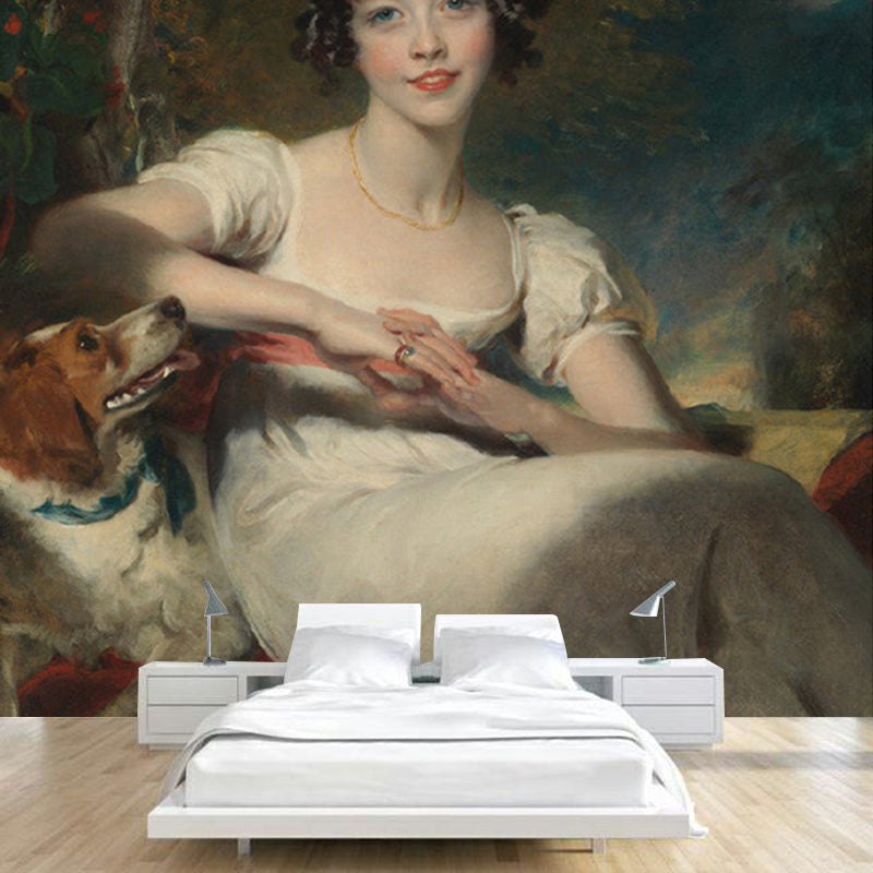 Classic Lady Maria Conyngham Murals White and Grey Bedroom Wall Art, Made to Measure Clearhalo 'Wall Decor' 'Wall Mural' 1150789