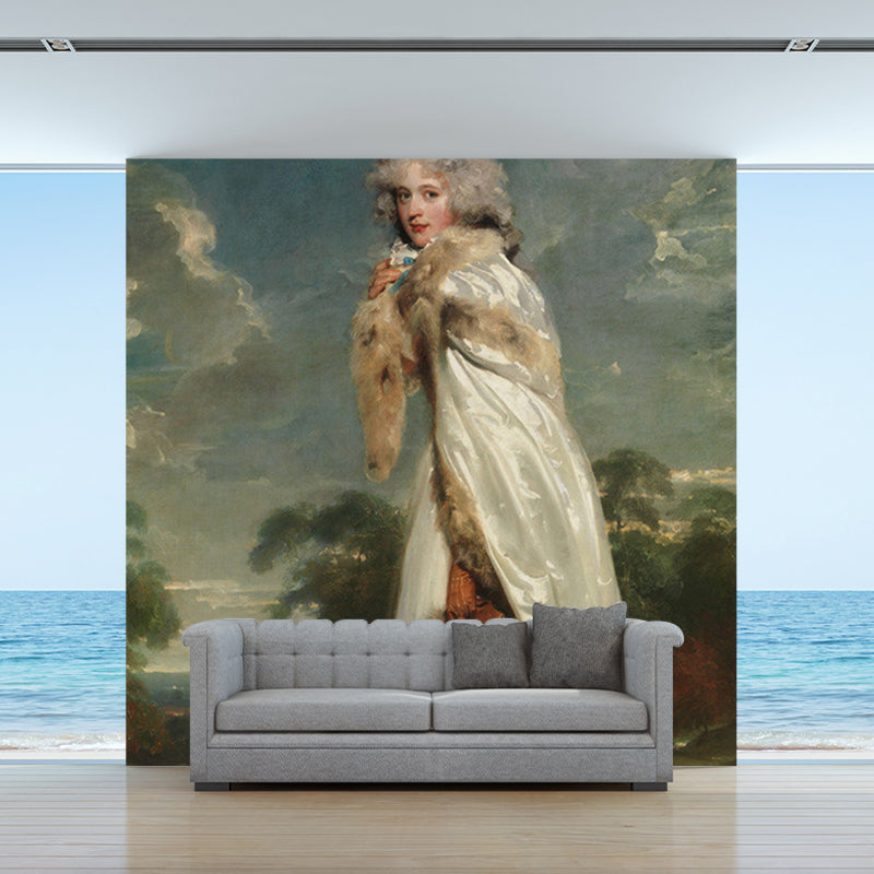 Full Size Portrait Wall Murals Living Room The Actress Painting Wall Decor in White-Blue, Waterproof Clearhalo 'Wall Decor' 'Wall Mural' 1150794