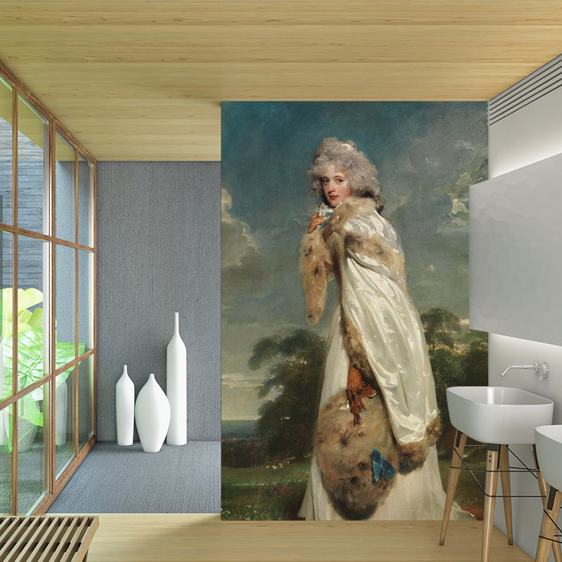 Full Size Portrait Wall Murals Living Room The Actress Painting Wall Decor in White-Blue, Waterproof Clearhalo 'Wall Decor' 'Wall Mural' 1150795