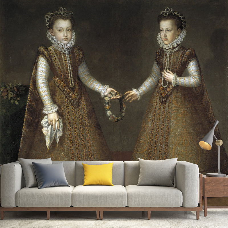 The Twins Wallpaper Murals Brown Victorian Period Wall Covering for Living Room Decoration Clearhalo 'Wall Decor' 'Wall Mural' 1150804