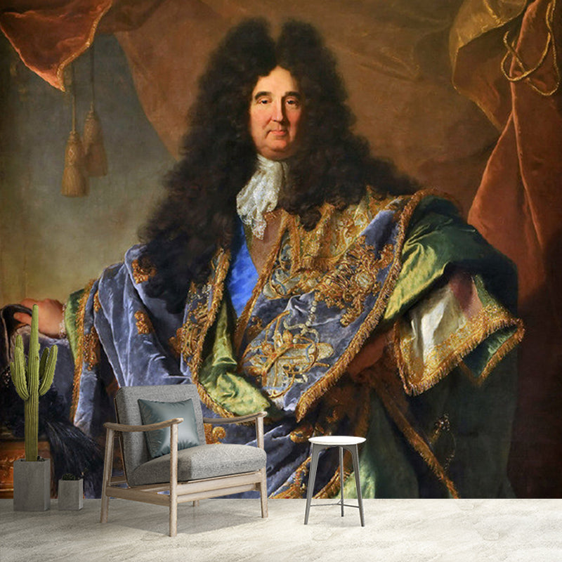 Retro Portrait of Louis XIV Murals for Living Room Decor Customized Wall Art in Brown Brown Clearhalo 'Wall Decor' 'Wall Mural' 1150893