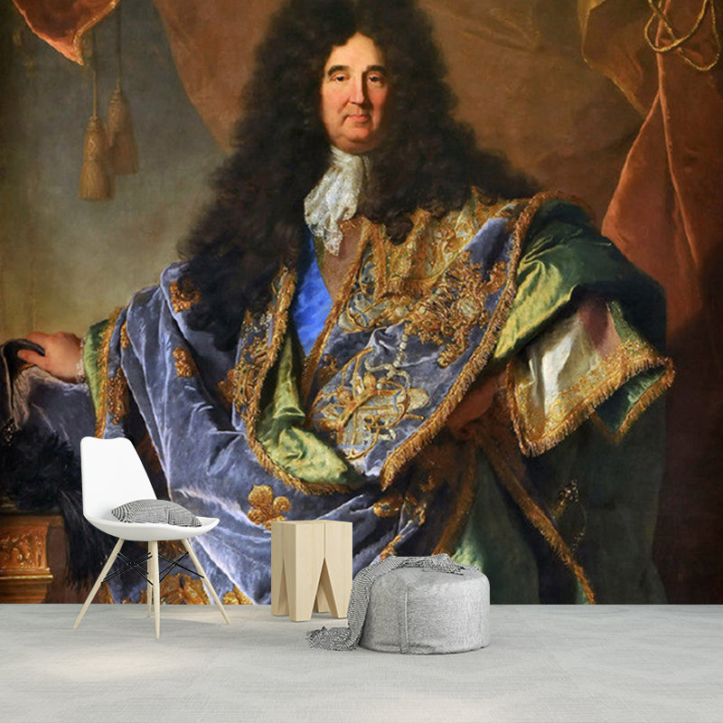 Retro Portrait of Louis XIV Murals for Living Room Decor Customized Wall Art in Brown Clearhalo 'Wall Decor' 'Wall Mural' 1150894