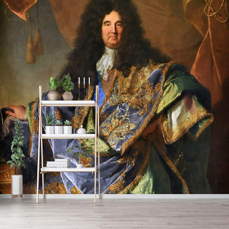 Retro Portrait of Louis XIV Murals for Living Room Decor Customized Wall Art in Brown Clearhalo 'Wall Decor' 'Wall Mural' 1150895