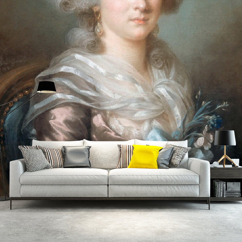 Illustration Femme Flore Pajou Mural for Hallway Grey and White Wall Decor, Waterproof Clearhalo 'Wall Decor' 'Wall Mural' 1151015