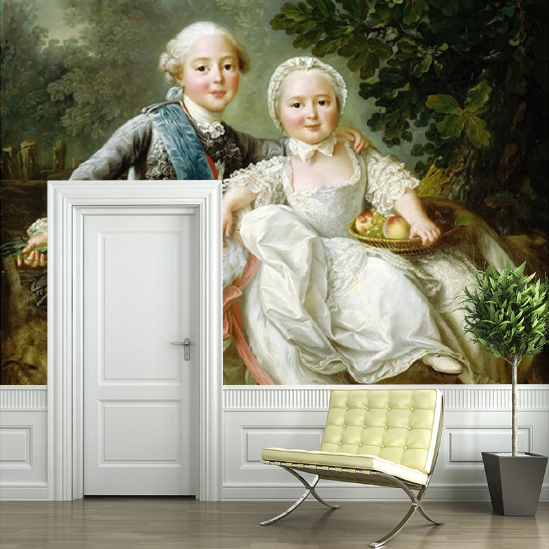 Classic Princesses Portrait Wall Murals Green-White Moisture Resistant Wall Covering for Accent Wall Green-White Clearhalo 'Wall Decor' 'Wall Mural' 1151023