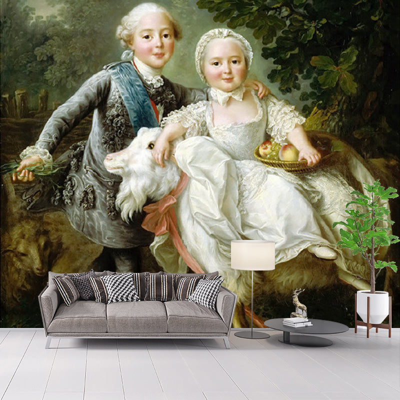 Classic Princesses Portrait Wall Murals Green-White Moisture Resistant Wall Covering for Accent Wall Clearhalo 'Wall Decor' 'Wall Mural' 1151025