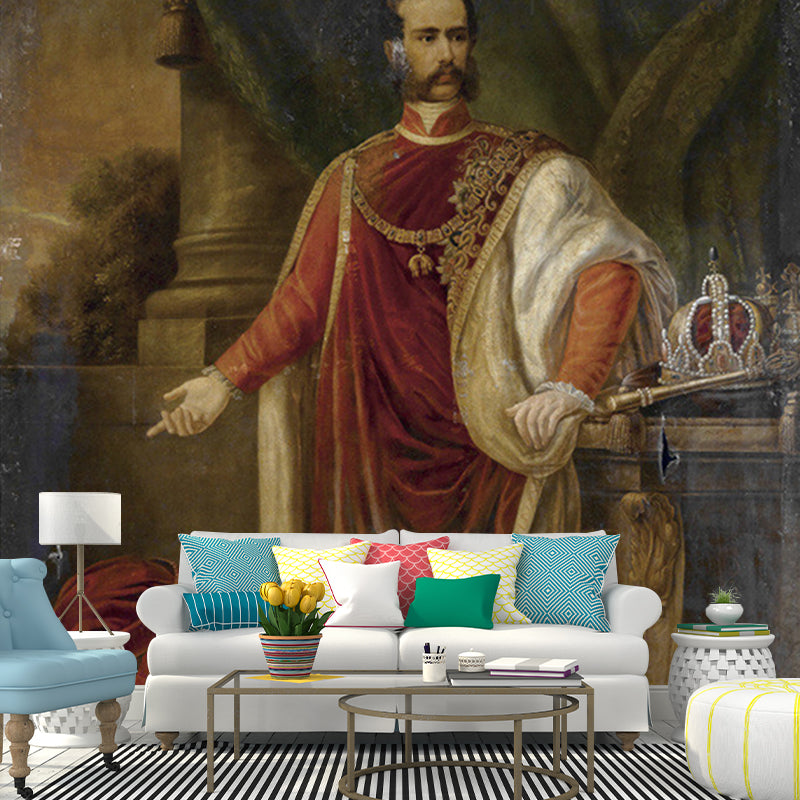 Emperor Franz Josef Portrait Murals Classical Smooth-Texture Wall Covering in Red Brown Clearhalo 'Wall Decor' 'Wall Mural' 1151040