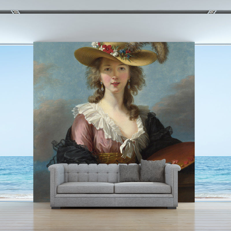 Large Self-Portrait Wallpaper Murals Living Room Elizabeth Vigee-Lebrun Wall Decor in Blue-Purple, Stain Resistant Blue-Purple Clearhalo 'Wall Decor' 'Wall Mural' 1151113