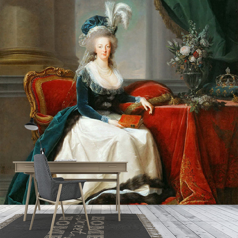 Classic Marie Antoinette Mural Wallpaper Non-Woven Stain Resistant Red-Blue-Green Wall Decor for Accent Wall Clearhalo 'Wall Decor' 'Wall Mural' 1151130