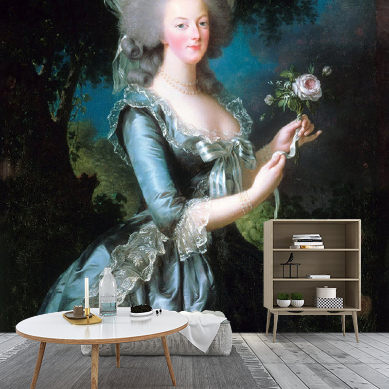 Victoria Woman Portrait Murals Blue and Black Stain Resistant Wall Art for Home Gallery Clearhalo 'Wall Decor' 'Wall Mural' 1151134