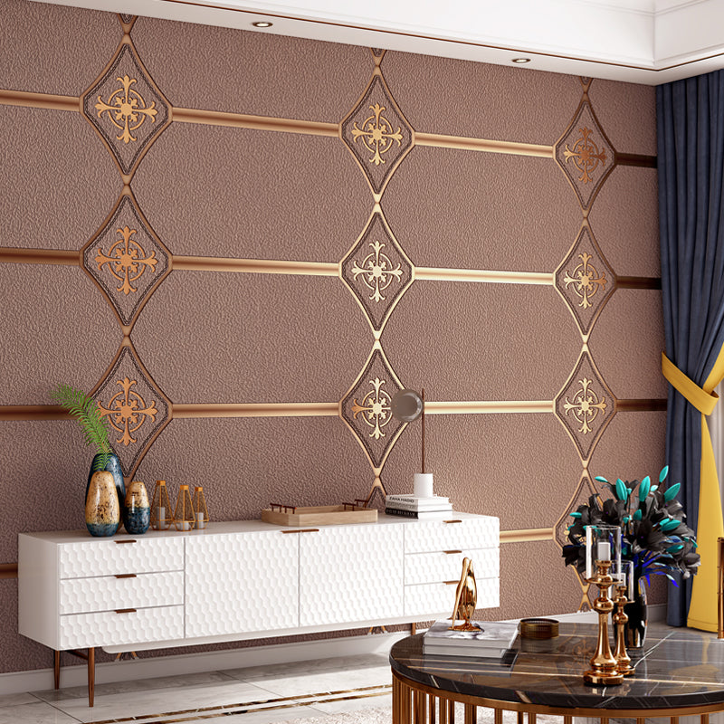 Texture Flock Wall Covering Modern Moisture Resistant Geometric Patterned Wallpaper Roll Brown Clearhalo 'Modern wall decor' 'Modern' 'Wallpaper' Wall Decor' 1151242