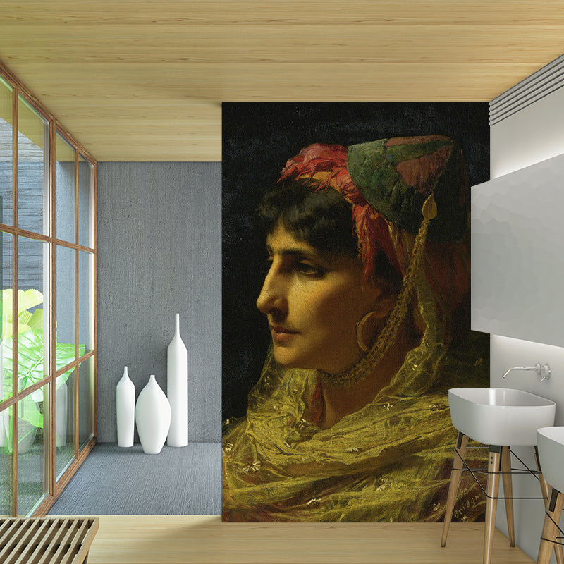 European Lady Wall Mural in Dark Brown Guest Room Wall Covering, Personalized Size Available Clearhalo 'Wall Decor' 'Wall Mural' 1151402