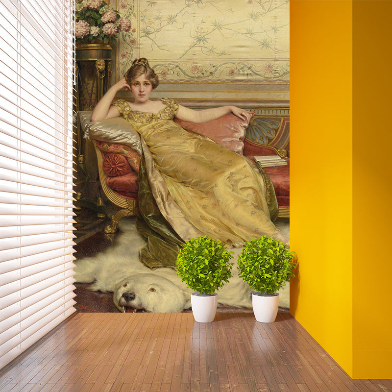 Brown and Yellow Woman Mural Moisture-Resistant Wall Art for Dining Room Decoration Yellow-Brown Clearhalo 'Wall Decor' 'Wall Mural' 1151406