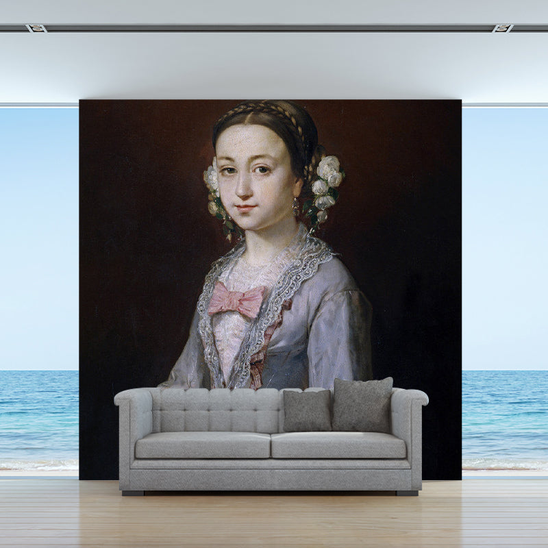 Stain-Resistant Refined Girl Wall Covering Non-Woven Fabric Retro Wall Mural Decal for Fireplace Clearhalo 'Wall Decor' 'Wall Mural' 1151438