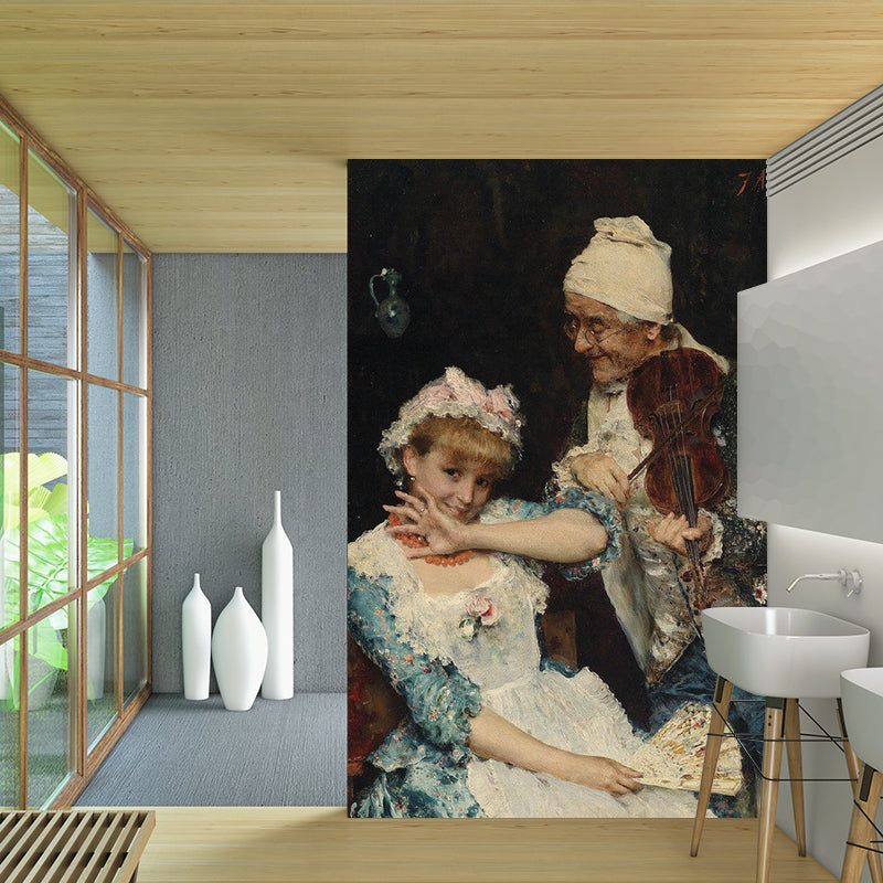 Brown Vintage Wall Decor Personalized Size Girl and Old Woman Wall Mural for Living Room Brown Clearhalo 'Wall Decor' 'Wall Mural' 1151446