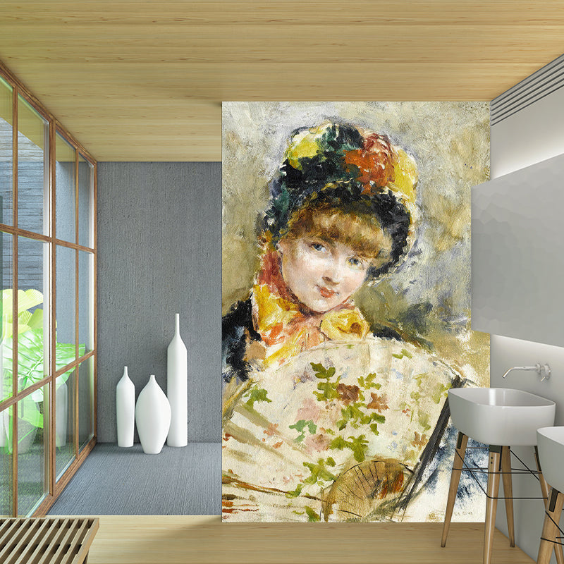 Brown European Wall Art Custom-Printed Glamorous Lady Wall Mural Decal for Bedroom Brown Clearhalo 'Wall Decor' 'Wall Mural' 1151516