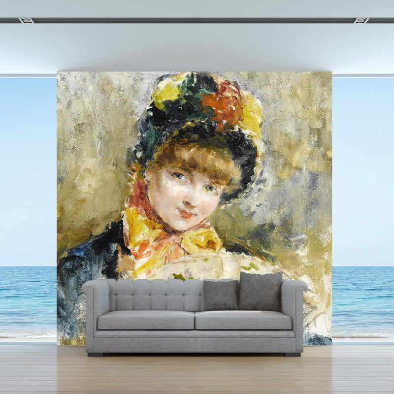 Brown European Wall Art Custom-Printed Glamorous Lady Wall Mural Decal for Bedroom Clearhalo 'Wall Decor' 'Wall Mural' 1151517