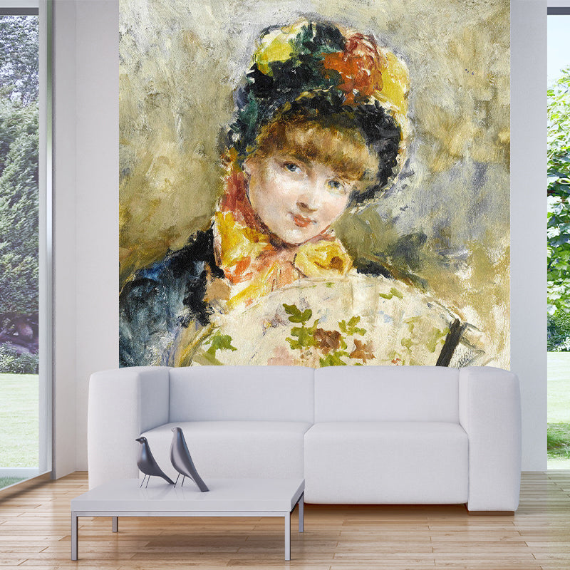 Brown European Wall Art Custom-Printed Glamorous Lady Wall Mural Decal for Bedroom Clearhalo 'Wall Decor' 'Wall Mural' 1151518