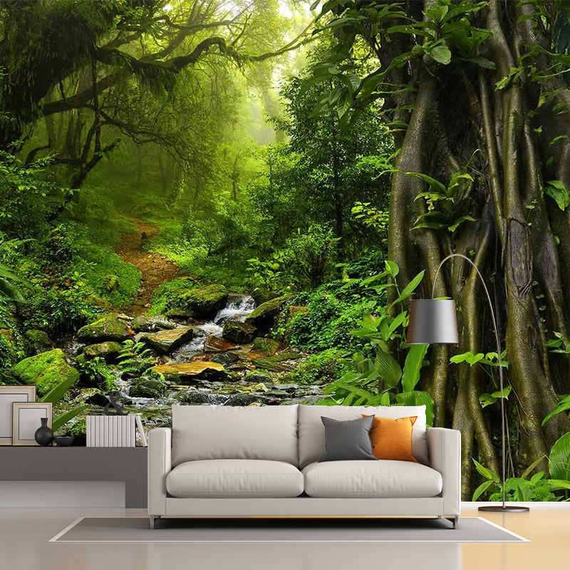 Green Contemporary Wall Art Personalized Size Deep Forest Mural Wallpaper for Dining Room Clearhalo 'Wall Decor' 'Wall Mural' 1151527