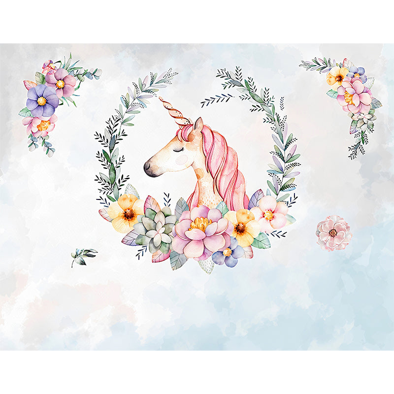 Full Size Cartoon Horse Mural Wallpaper in Pink Non-Woven Fabric Wall Decor for Girl's Bedroom, Made to Measure Clearhalo 'Wall Decor' 'Wall Mural' 1151534