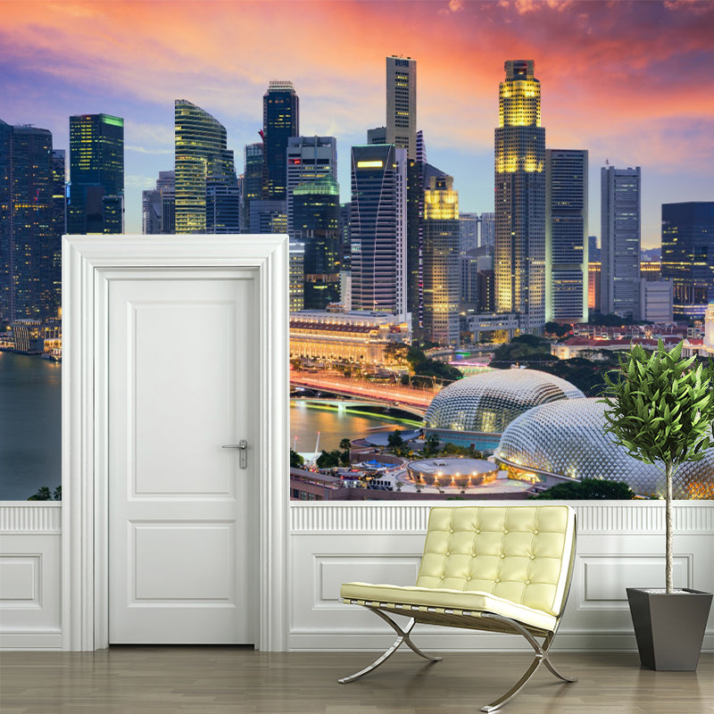 Orange and Grey Nordic Mural Wallpaper Extra Large Skyscrapers Wall Covering for Office Room Clearhalo 'Wall Decor' 'Wall Mural' 1151547