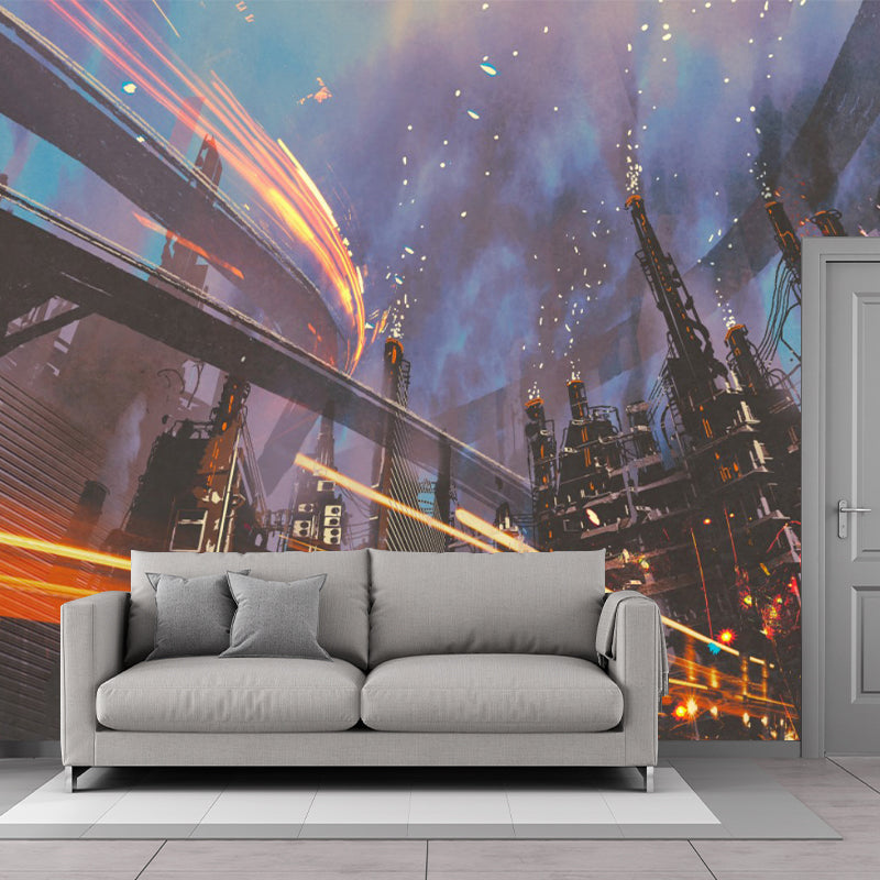 Whole Metropolis Wall Art in Orange and Grey Non-Woven Wall Mural Decal for Accent Wall, Custom-Printed Orange-Gray Clearhalo 'Wall Decor' 'Wall Mural' 1151641