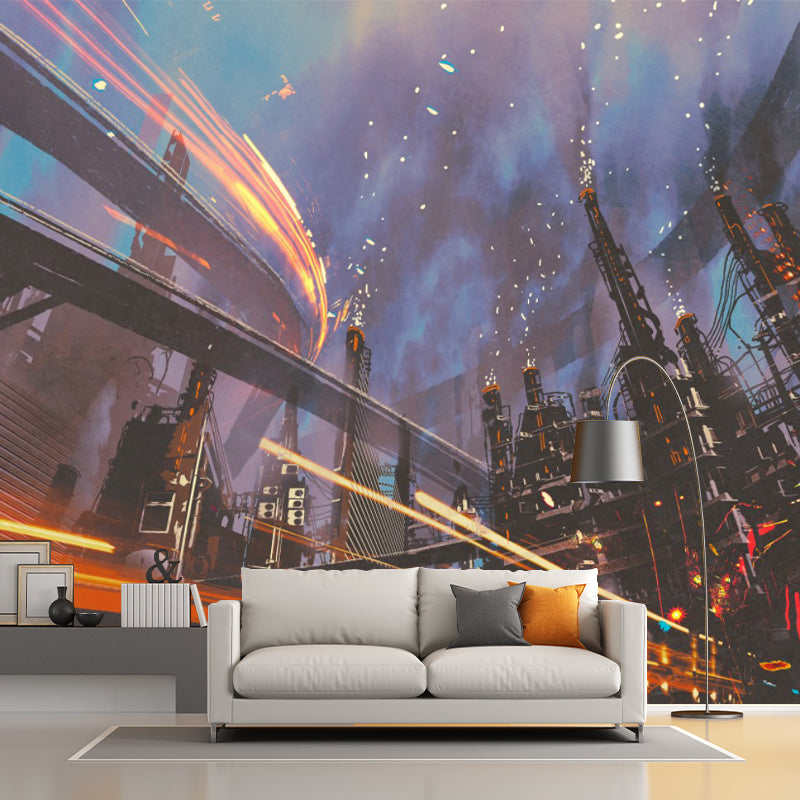 Whole Metropolis Wall Art in Orange and Grey Non-Woven Wall Mural Decal for Accent Wall, Custom-Printed Clearhalo 'Wall Decor' 'Wall Mural' 1151642