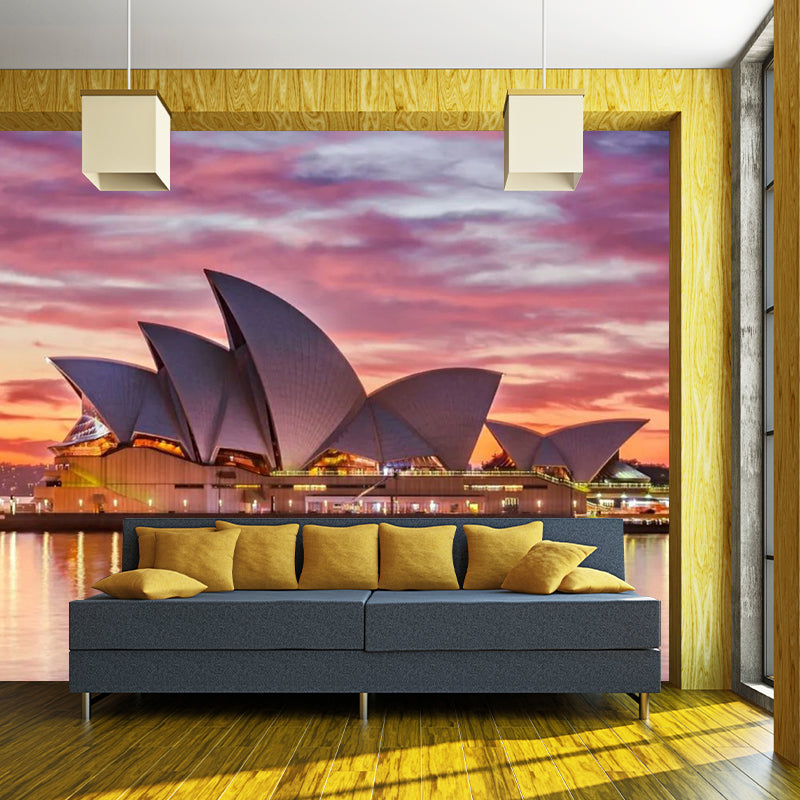 Water-Resistant Sydney Wall Mural Decal Custom Size Nordic Wall Covering for Guest Room Decor Purple-Pink Clearhalo 'Wall Decor' 'Wall Mural' 1151656
