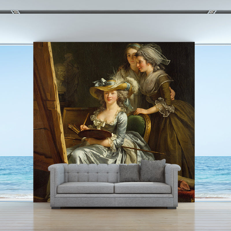 Portrait De Marie Wall Murals Classical Non-Woven Material Wall Art in Blue-Brown Blue-Brown Clearhalo 'Wall Decor' 'Wall Mural' 1151705