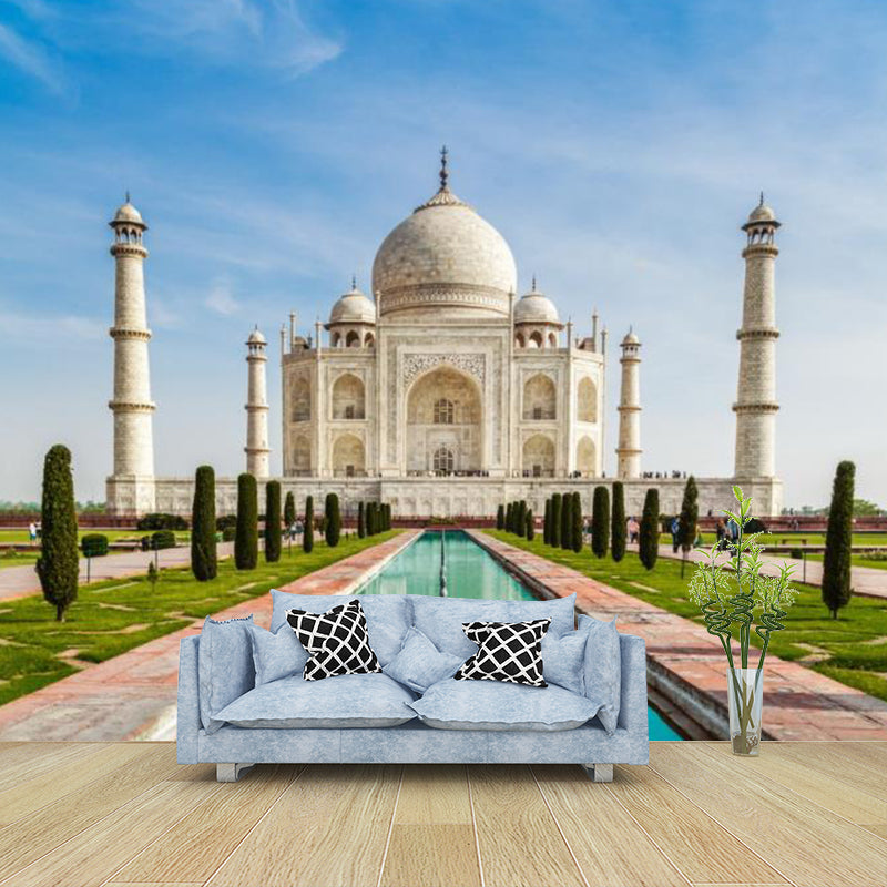 Photography Taj Mahal Wall Murals Custom Size Wall Covering for Living Room, Blue-Green Clearhalo 'Wall Decor' 'Wall Mural' 1154212