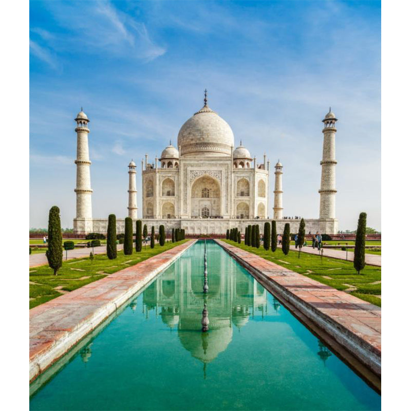 Photography Taj Mahal Wall Murals Custom Size Wall Covering for Living Room, Blue-Green Clearhalo 'Wall Decor' 'Wall Mural' 1154213