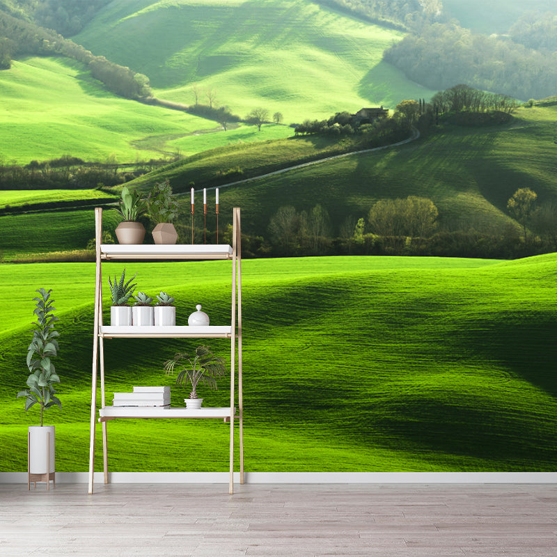 Green Hill View Murals Wallpaper Scenery Modernist Stain-Proof Wall Decor for Living Room Clearhalo 'Wall Decor' 'Wall Mural' 1154242