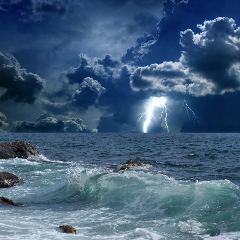 Photography Storm At Sea Mural Large Size Wall Decoration for Living Room, Blue Clearhalo 'Wall Decor' 'Wall Mural' 1154249