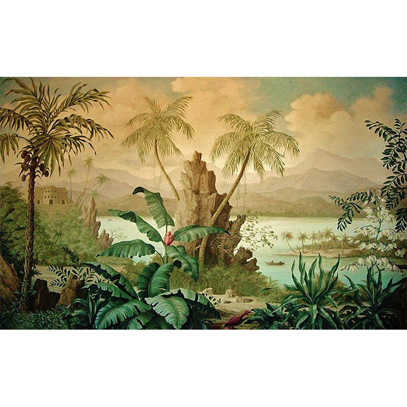 Tropical Landscape Murals Wallpaper Brown Living Room Wall Decor, Made to Measure Clearhalo 'Wall Decor' 'Wall Mural' 1154310