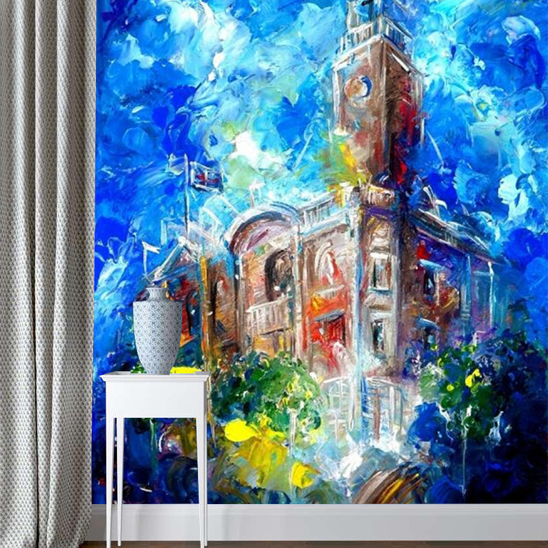 Oil Painting Manor Murals Blue and Brown Classical Wall Covering for Living Room Blue-Brown Clearhalo 'Wall Decor' 'Wall Mural' 1154327