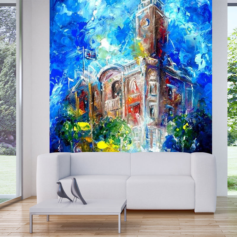 Oil Painting Manor Murals Blue and Brown Classical Wall Covering for Living Room Clearhalo 'Wall Decor' 'Wall Mural' 1154329