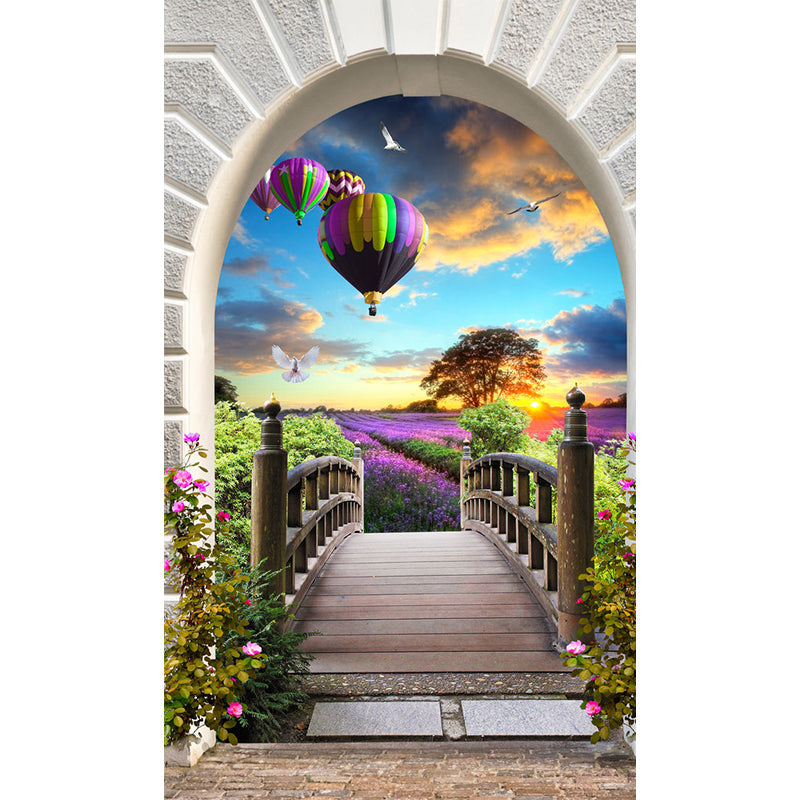 Porch to Lavender Field Mural Nordic Moisture Resistant Living Room Wall Art in Purple-Green Clearhalo 'Wall Decor' 'Wall Mural' 1154359