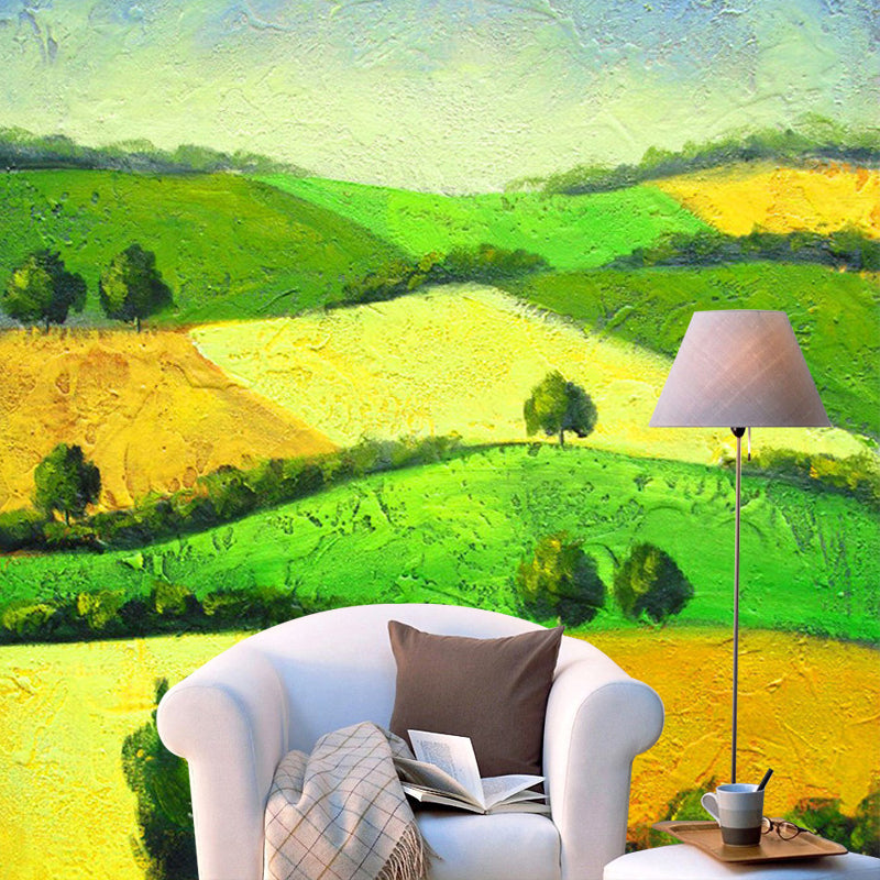 Field Oil Painting Mural Wallpaper Vintage Style Smooth Wall Covering for Bathroom Clearhalo 'Wall Decor' 'Wall Mural' 1154368