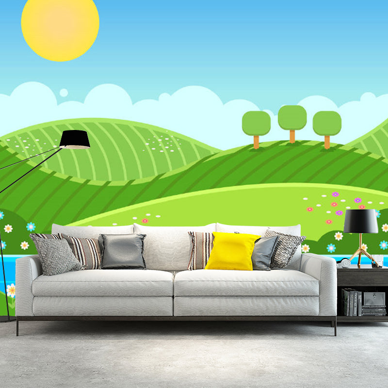 Large Field at Noon Murals Blue-Yellow-Green Non-Woven Wall Decor, Stain Resistant Blue-Yellow-Green Clearhalo 'Wall Decor' 'Wall Mural' 1154391