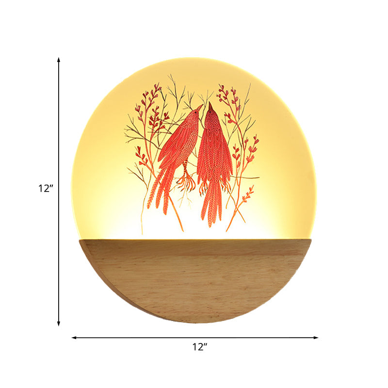 Wood Round Bird and Tree Mural Light Chinese Style LED Acrylic Wall Lighting Idea for Bedside Clearhalo 'Wall Lamps & Sconces' 'Wall Lights' Lighting' 1155242