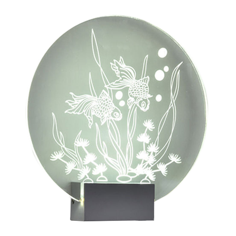 Clear Rounded Fish and Coral Wall Mural Light Asia Style LED Acrylic Wall Lamp for Bedroom Clearhalo 'Wall Lamps & Sconces' 'Wall Lights' Lighting' 1155264