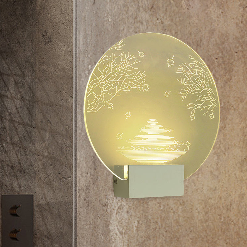 Acrylic Rounded Ripple and Tree Mural Light Oriental Style LED Clear Wall Mounted Lamp Clearhalo 'Wall Lamps & Sconces' 'Wall Lights' Lighting' 1155308