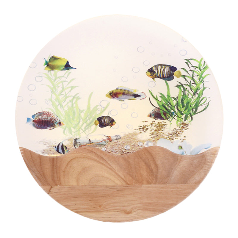 LED Bedside Wall Lamp Asia Style Wood Fish and Undersea Plants Wall Mural Light with Circular Acrylic Shade Clearhalo 'Wall Lamps & Sconces' 'Wall Lights' Lighting' 1155313