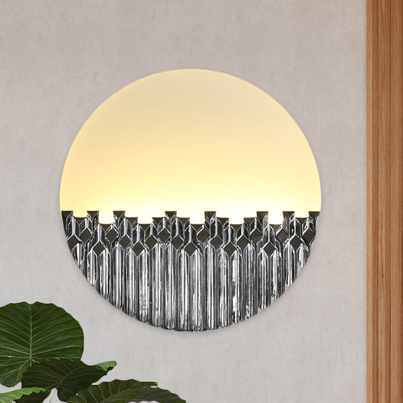 LED Corridor Wall Lamp Chinese Style Blue/Silver Metallic Surface Patterned Mural Light with Round Acrylic Shade Clearhalo 'Wall Lamps & Sconces' 'Wall Lights' Lighting' 1155324