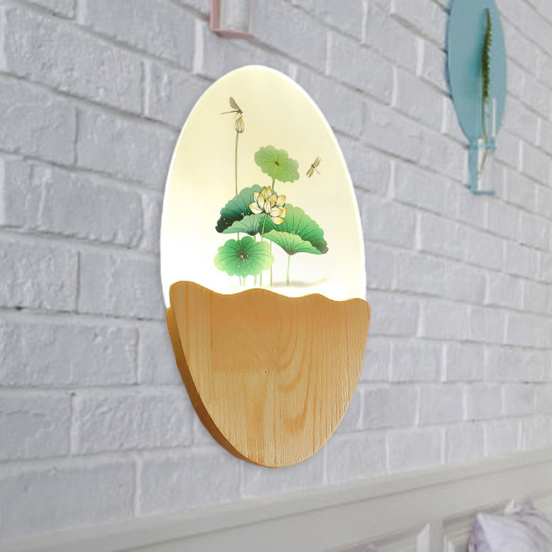 Oblong Acrylic Blossoms/Lotus Leaf Wall Lamp Oriental Style LED Red/Green Wall Mural Light for Corridor Clearhalo 'Wall Lamps & Sconces' 'Wall Lights' Lighting' 1155338