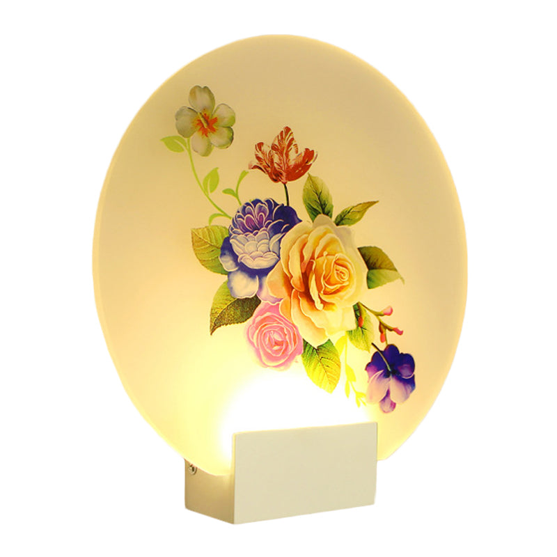 LED Hallway Wall Mural Light Asia Style White Floral Bud/Blossoming Flower Wall Lighting Fixture with Rounded Acrylic Shade Clearhalo 'Wall Lamps & Sconces' 'Wall Lights' Lighting' 1155347