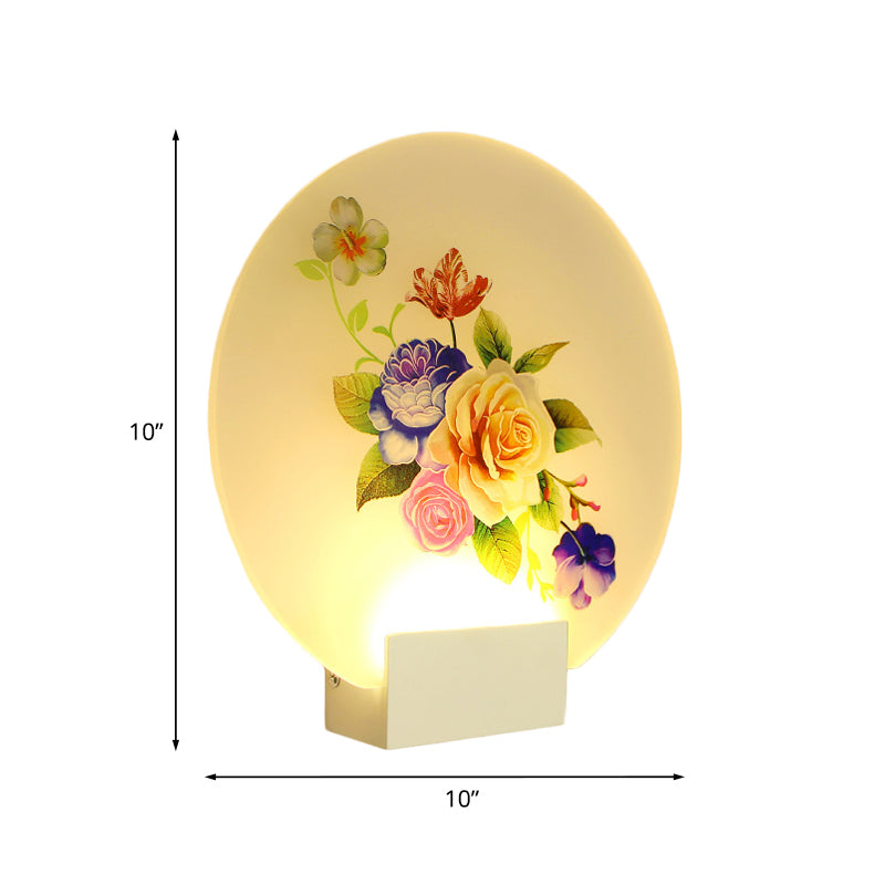 LED Hallway Wall Mural Light Asia Style White Floral Bud/Blossoming Flower Wall Lighting Fixture with Rounded Acrylic Shade Clearhalo 'Wall Lamps & Sconces' 'Wall Lights' Lighting' 1155348